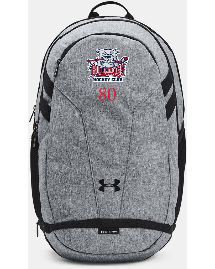 An Under Armour Hustle 5.0 TEAM Backpack Bulldogs